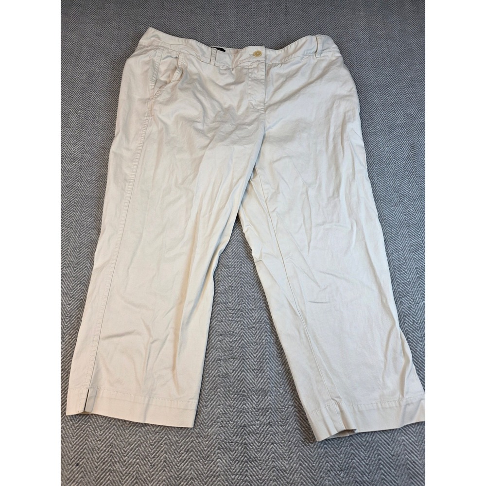 Talbots Signature Beige Cropped Chino Pants Size 14 Straight Leg Stretch Cotton